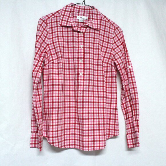 Vineyard Vines Size 0 Women's Long Sleeve Plaid 1/2 Button Front Blouse or Shirt - Picture 1 of 12